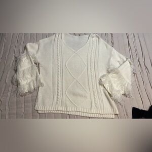 White fringe sweater